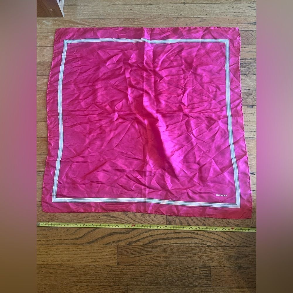 Givenchy Fuchsia Silk Scarf with White Trim - Picture 2 of 4